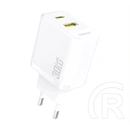 Dudao a27teu hálózati töltő usb+type-c aljzat (30w, gan, pd gyorstöltő) fehér