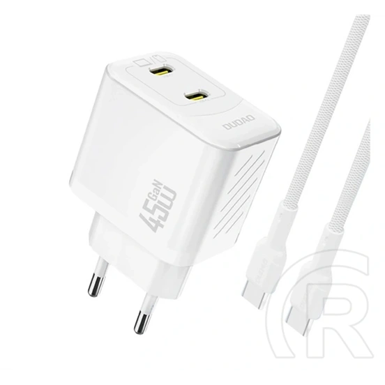 Dudao a28pceu hálózati töltő 2 type-c aljzat (45w, gan, pd gyorstöltő + type-c kábel) fehér