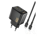 Dudao a28pceu hálózati töltő 2 type-c aljzat (45w, gan, pd gyorstöltő + type-c kábel) fekete