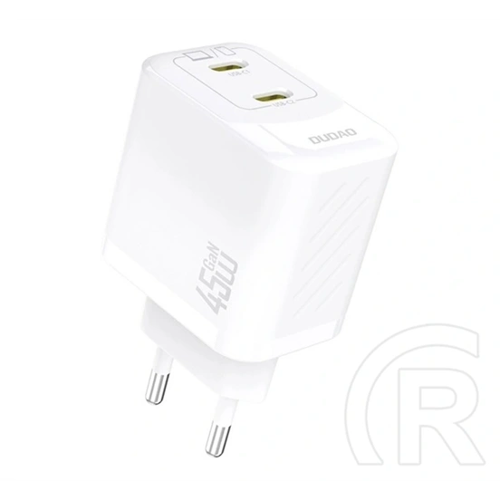 Dudao a28peu hálózati töltő 2 type-c aljzat (45w, gan, pd gyorstöltő) fehér