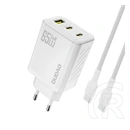 Dudao a29c hálózati töltő usb+2 type-c aljzat (65w, gan, pd gyorstöltő + type-c kábel) fehér