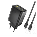 Dudao a29c hálózati töltő usb+2 type-c aljzat (65w, gan, pd gyorstöltő + type-c kábel) fekete