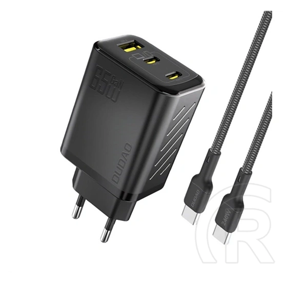 Dudao a29c hálózati töltő usb+2 type-c aljzat (65w, gan, pd gyorstöltő + type-c kábel) fekete