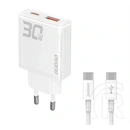 Dudao a30eut hálózati töltő usb+type-c aljzat (30w, gan, gyorstöltő + type-c kábel) fehér