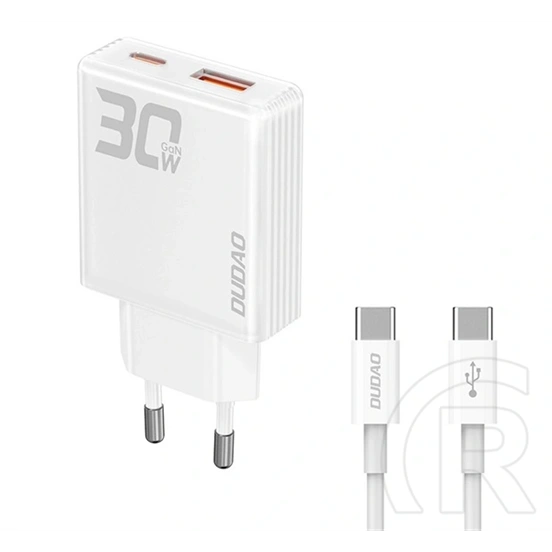 Dudao a30eut hálózati töltő usb+type-c aljzat (30w, gan, gyorstöltő + type-c kábel) fehér