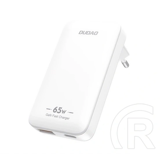 Dudao a65q utazó töltő usb+type-c aljzat (65w, gan, pd gyorstöltő, eu, usa) fehér