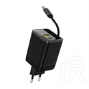 Dudao a67eu hálózati töltő usb+2 type-c aljzat (67w, gan, pd gyorstöltő + fix type-c kábel) fekete