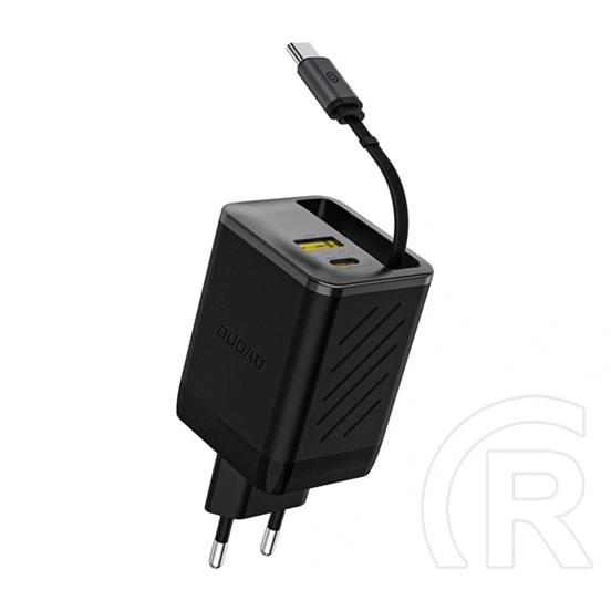 Dudao a67eu hálózati töltő usb+2 type-c aljzat (67w, gan, pd gyorstöltő + fix type-c kábel) fekete