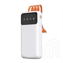 Dudao k6pro vésztöltő type-c aljzat (10000mah, 15w, led kijelző + fix usb/type-c/lightning/microusb kábel) fehér