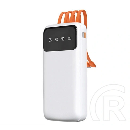 Dudao k6pro vésztöltő type-c aljzat (10000mah, 15w, led kijelző + fix usb/type-c/lightning/microusb kábel) fehér
