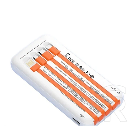 Dudao k6pro vésztöltő type-c aljzat (10000mah, 15w, led kijelző + fix usb/type-c/lightning/microusb kábel) fehér