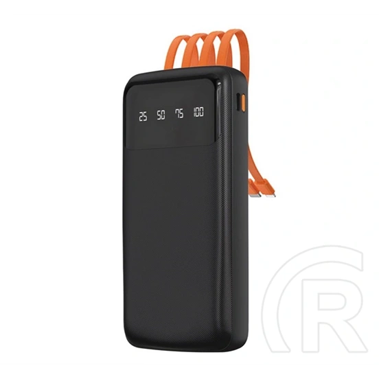 Dudao k6pro vésztöltő type-c aljzat (10000mah, 15w, led kijelző + fix usb/type-c/lightning/microusb kábel) fekete