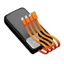 Dudao k6pro vésztöltő type-c aljzat (10000mah, 15w, led kijelző + fix usb/type-c/lightning/microusb kábel) fekete