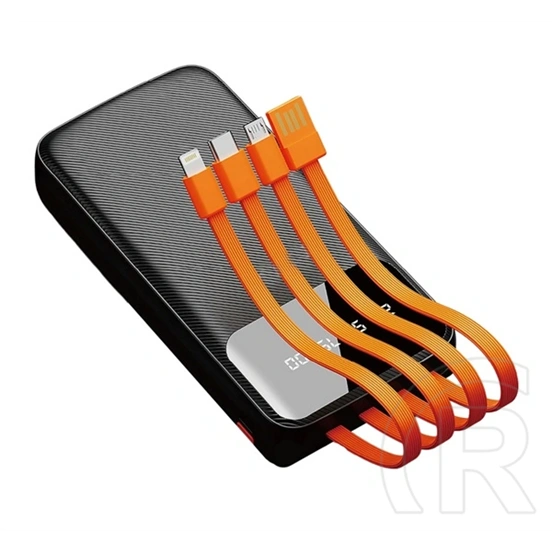Dudao k6pro vésztöltő type-c aljzat (10000mah, 15w, led kijelző + fix usb/type-c/lightning/microusb kábel) fekete