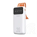 Dudao k6pro+ vésztöltő type-c aljzat (20000mah, 10w, led kijelző + fix usb/type-c/lightning/microusb kábel) fehér