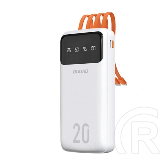 Dudao k6pro+ vésztöltő type-c aljzat (20000mah, 10w, led kijelző + fix usb/type-c/lightning/microusb kábel) fehér