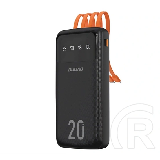 Dudao k6pro+ vésztöltő type-c aljzat (20000mah, 10w, led kijelző + fix usb/type-c/lightning/microusb kábel) fekete