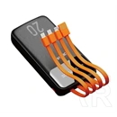 Dudao k6pro+ vésztöltő type-c aljzat (20000mah, 10w, led kijelző + fix usb/type-c/lightning/microusb kábel) fekete