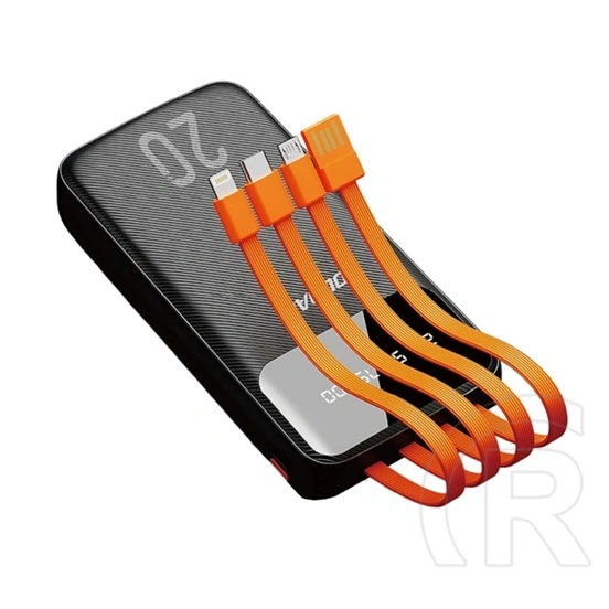 Dudao k6pro+ vésztöltő type-c aljzat (20000mah, 10w, led kijelző + fix usb/type-c/lightning/microusb kábel) fekete