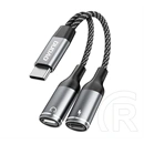 Dudao l13c+ audió adapter és töltőkábel (elosztó, type-c+3.5mm jack aljzat - type-c, 2a, 11cm) világosszürke