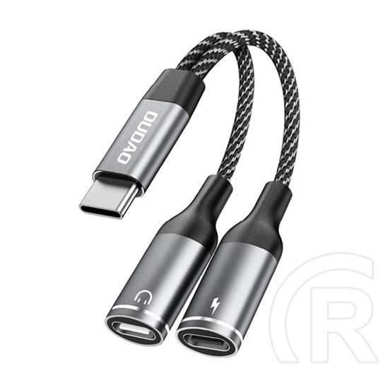 Dudao l13c+ audió adapter és töltőkábel (elosztó, type-c+3.5mm jack aljzat - type-c, 2a, 11cm) világosszürke