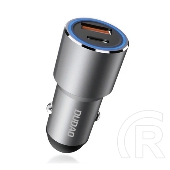 Dudao r4pq autós töltő type-c+usb aljzat (22.5w, pd gyorstöltő 3.0, led fény) sötétszürke