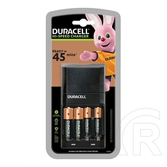 Duracell akkutöltő (led jelzés, 4xaa/aaa elem kompatibilis + 2db 750mah aaa elem + 2db 1300mah aa elem) fekete