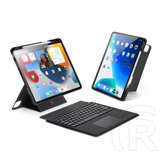 Dux Ducis Apple IPAD Pro 12.9 (2022) dk bluetooth billentyűzet + touch pad (asztali tartó, qwerty, ceruza tartó) fekete