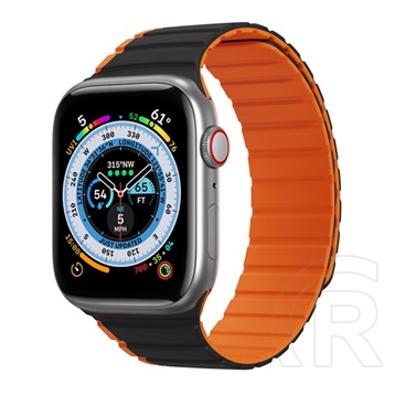 Dux Ducis Apple Watch Series 9 41mm pótszíj (egyedi méret, szilikon, 3d minta, mágneses zár) fekete / narancssárga