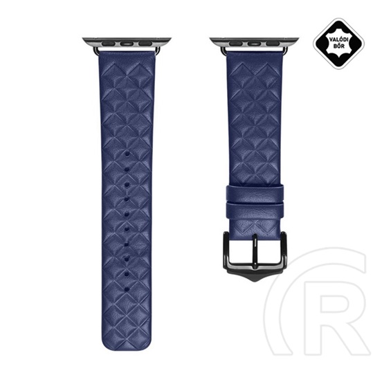 Dux Ducis Apple Watch Series 9 41mm pótszíj (egyedi méret, valódi bőr, 3d rombusz minta) sötétkék