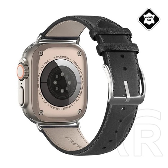 Dux Ducis Apple Watch Series 9 41mm ys pótszíj (egyedi méret, valódi bőr, állítható) fekete