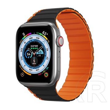 Dux Ducis Apple Watch Series 9 45mm pótszíj (egyedi méret, szilikon, 3d minta, mágneses zár) fekete / narancssárga