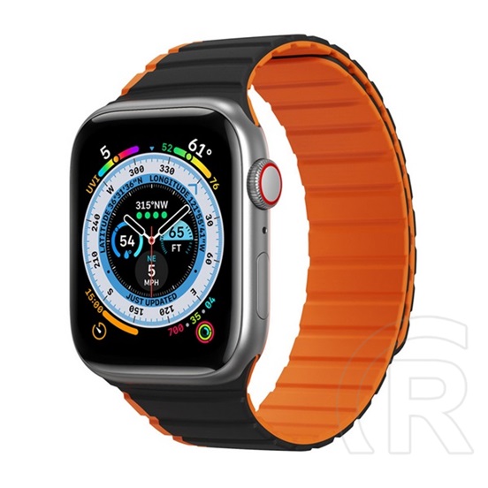 Dux Ducis Apple Watch Series 9 45mm pótszíj (egyedi méret, szilikon, 3d minta, mágneses zár) fekete / narancssárga