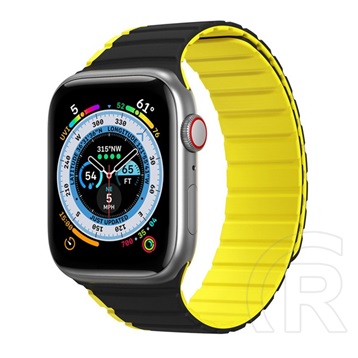 Dux Ducis Apple Watch Series 9 45mm pótszíj (egyedi méret, szilikon, 3d minta, mágneses zár) fekete / sárga