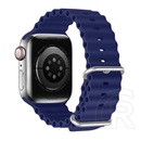 Dux Ducis Apple Watch Series 9 45mm pótszíj (egyedi méret, szilikon, állítható, hullám minta) sötétkék