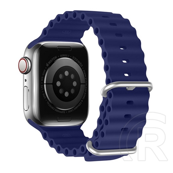 Dux Ducis Apple Watch Series 9 45mm pótszíj (egyedi méret, szilikon, állítható, hullám minta) sötétkék