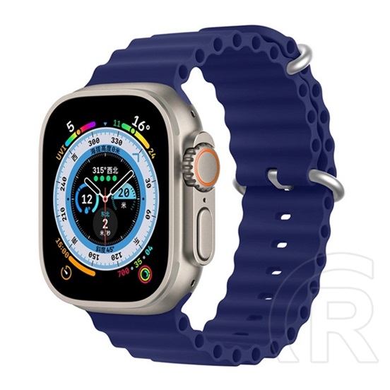 Dux Ducis Apple Watch Series 9 45mm pótszíj (egyedi méret, szilikon, állítható, hullám minta) sötétkék
