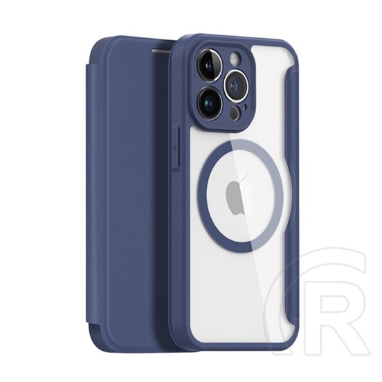Dux Ducis Apple iPhone 14 Pro Max skin x pro tok álló, bőr hatású (flip, vezeték nélküli töltés, magsafe) sötétkék
