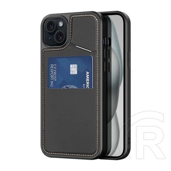 Dux Ducis Apple iPhone 15 Plus rafi ii mag szilikon telefonvédő (kitámasztó, kártyazseb, rfid, magsafe) fekete
