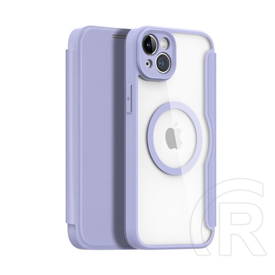 Dux Ducis Apple iPhone 15 skin x pro tok álló, bőr hatású (flip, oldalra nyíló, vezeték nélküli töltés, magsafe) lila