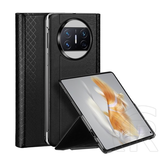 Dux Ducis Huawei Mate X3 bril telefonvédő (közepesen ütésálló, bőr hatású hátlap, asztali tartó, rombusz minta) fekete