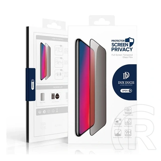Dux Ducis Privacy képernyővédő üveg (2.5D, teljes felületű ragasztás, betekintés védelem, 0.33mm, 9H, fekete)