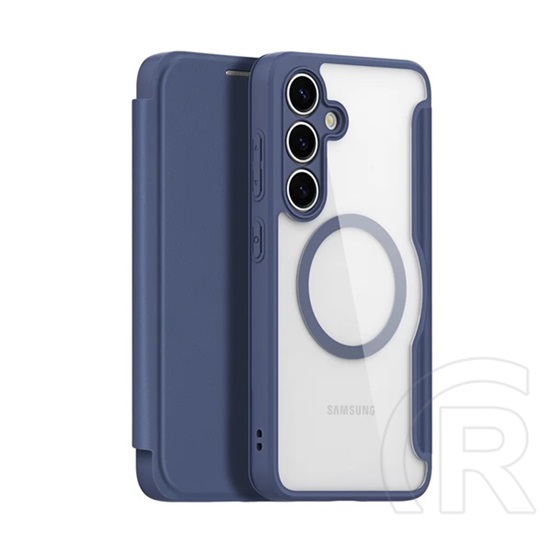 Dux Ducis Samsung Galaxy S25 Plus (SM-S936) skin x pro tok álló, bőr hatású (flip, rfid, magsafe) sötétkék