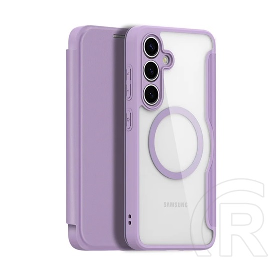 Dux Ducis Samsung Galaxy S25 (SM-S931) skin x pro tok álló, bőr hatású (flip, oldalra nyíló, rfid, magsafe) lila