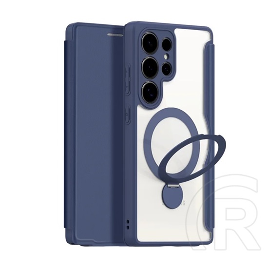 Dux Ducis Samsung Galaxy S25 Ultra (SM-S938) skin x pro tok álló, bőr hatású (flip, rfid, kitámasztó, magsafe) sötétkék