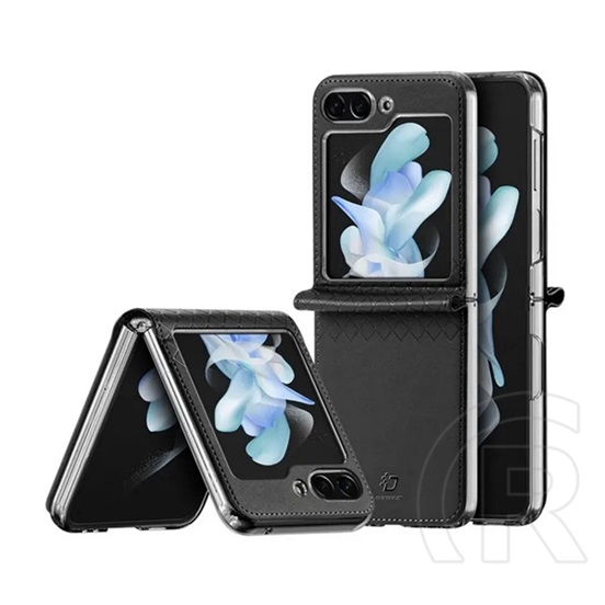 Dux Ducis Samsung Galaxy Z Flip5 5G (SM-F731) bril védő (közepesen ütésálló, bőr hatású hátlap, rombusz minta) fekete