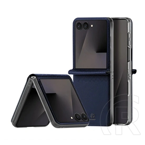 Dux Ducis Samsung Z Flip8 bril műanyag telefonvédő (ütésállóság, bőr hatású hátlap, rombusz) sötétkék