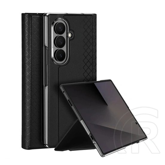 Dux Ducis Samsung Z Fold8 Ultra bril műanyag telefonvédő (ütésállóság, bőr hatású hátlap, asztali tartó, rombusz) fekete