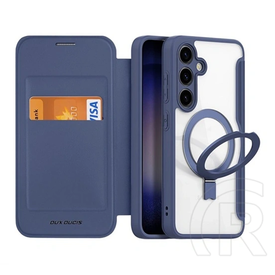 Dux Ducis Skin X Pro álló tok bőrhatású (oldalra nyíló, RFID, kitámasztó, MagSafe, sötétkék)