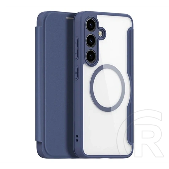 Dux Ducis Skin X Pro bőrhatású tok (flip, oldalra nyíló, RFID, MagSafe, sötétkék)